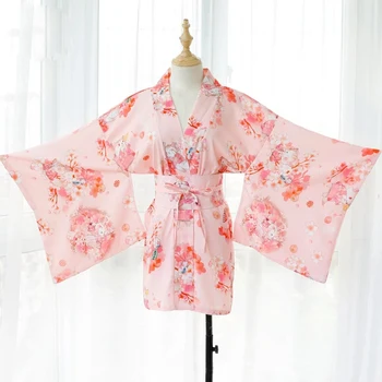  Японское кимоно Сексуальный наряд для косплея Женские халаты в традиционном стиле Пижамы с мягким шелковым поясом Пижамы Розовый комплект