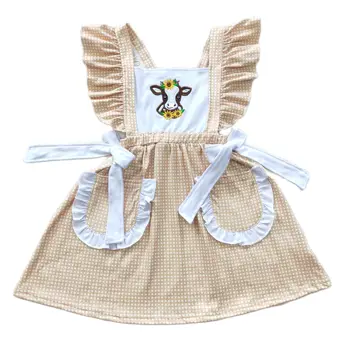  Летнее платье RTS для маленьких девочек, милое повседневное платье с вышивкой подсолнухом, платье для малышей, облегающее платье длиной до колен