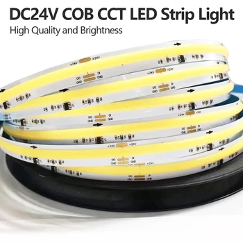  10mm DC24V COB CCT LED Strip Light Высокой яркости Вращающийся Чеканный Водяной Свет 576Leds/M COB для Шкафа, Украшения Гардероба