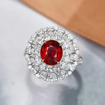  2023 Модные винтажные кольца из стерлингового серебра 925 пробы, ослепительно Красное кольцо круглой формы с фианитами, для женщин, свадебное обещание, изысканные ювелирные изделия