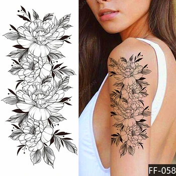  Цветок Розы Женская водонепроницаемая временная татуировка наклейка на руку Крутое искусство Сексуальный черный рисунок
