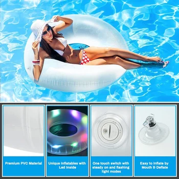  Надувное кольцо для плавания со светодиодной подсветкой, креативный надувной бассейн из ПВХ, легкое оборудование для плавания, игрушки для водных видов спорта для взрослых.