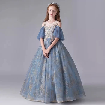  Пышное платье-пачка для девочек, детские коктейльные Элегантные платья для вечеринок, детское сверкающее длинное платье принцессы с открытыми плечами, 14 лет